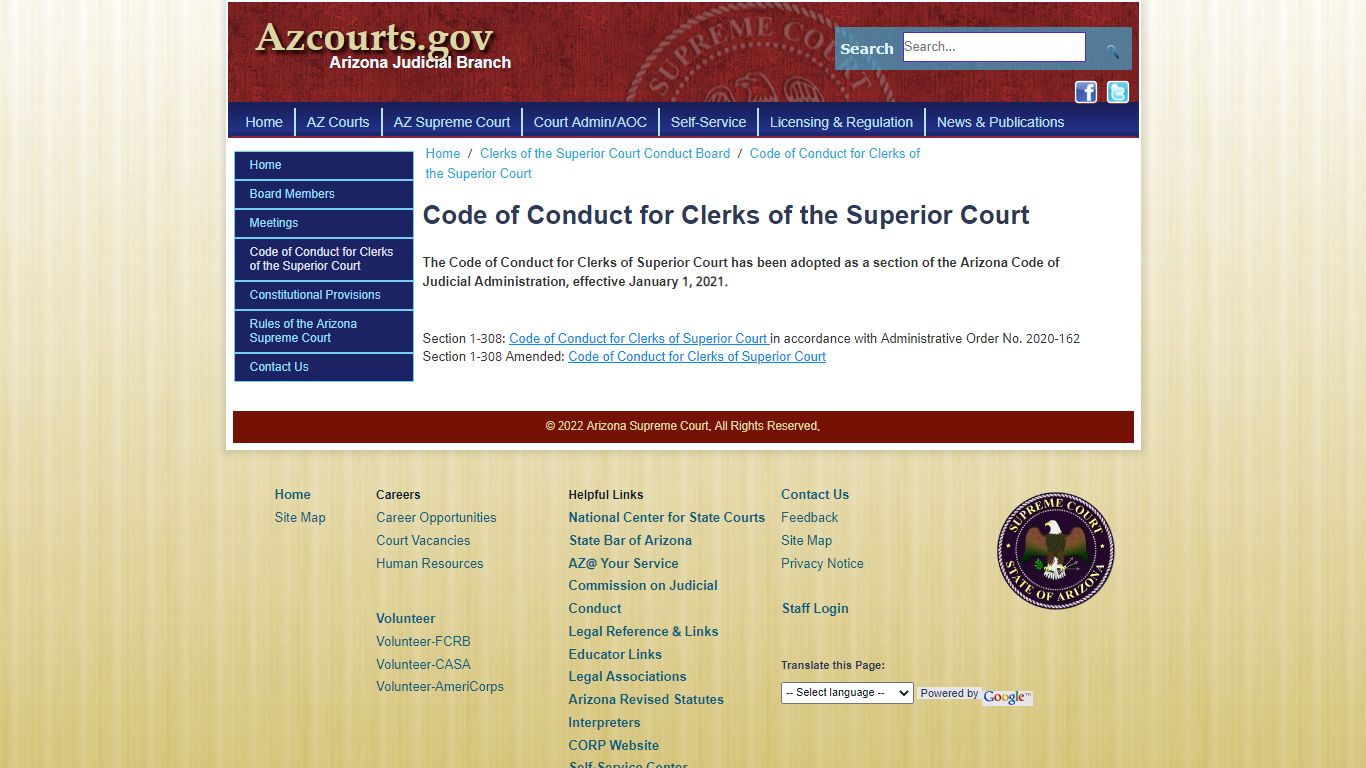 Code of Conduct for Clerks of the Superior Court